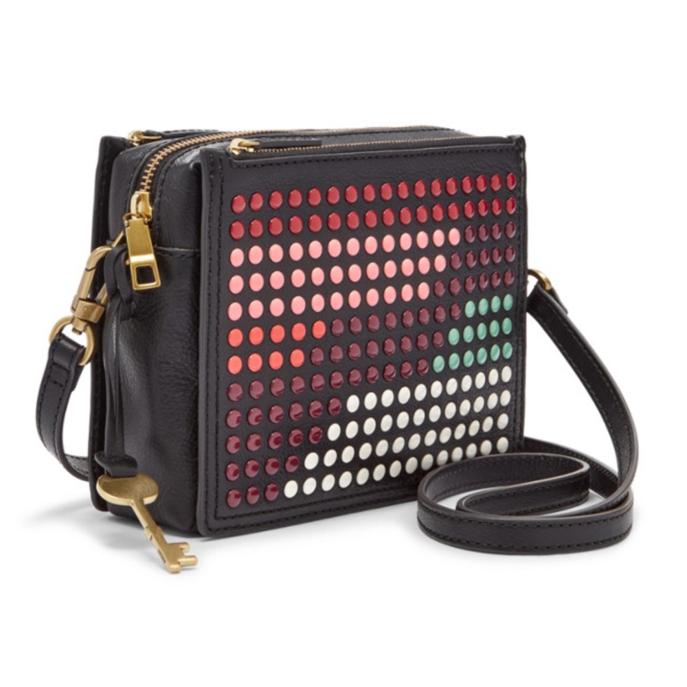 Fossil Campbell Leather Multicolour Stud Crossbody Bag